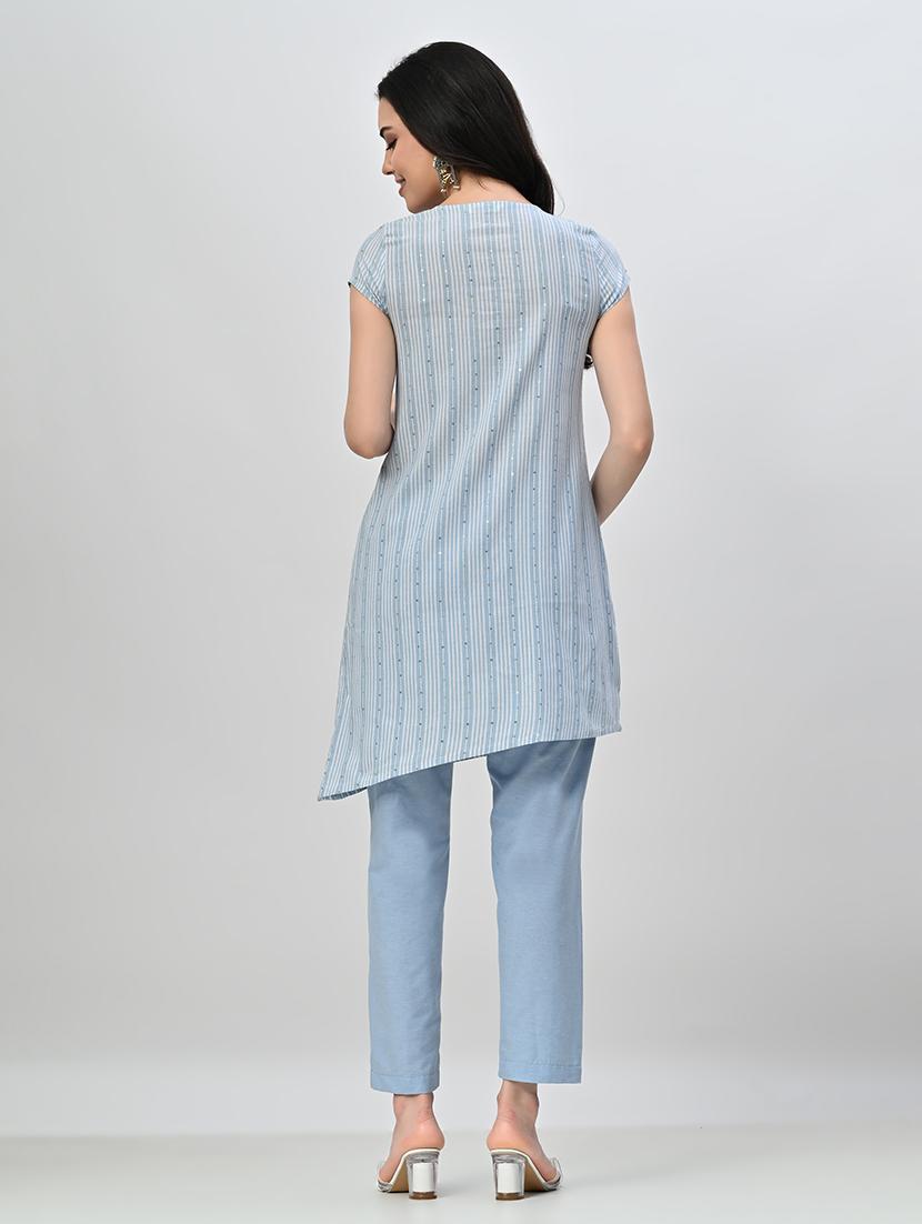 women stripes key hole neck kurta pant set - 21582193 - Standard Image - 3