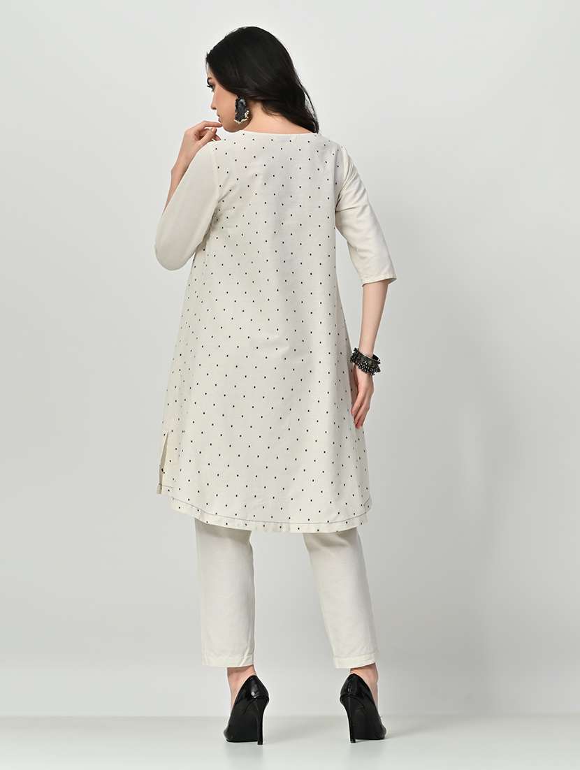 women off-white round neck kurta pant set - 21582198 - Standard Image - 3