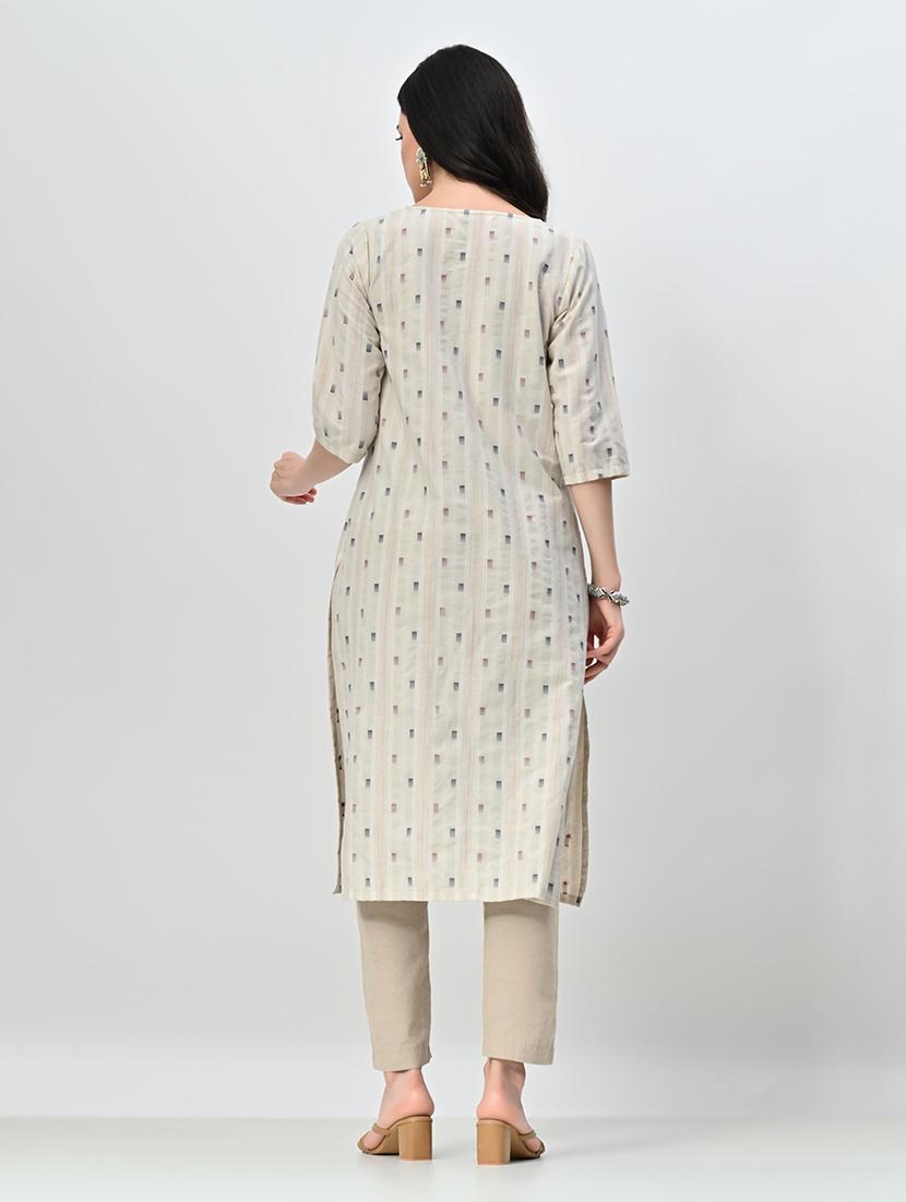 women beige self design kurta pant set - 21582199 - Standard Image - 3