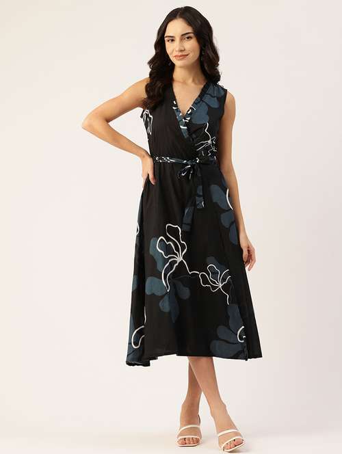 women black floral print wrap dress - 21582206 -  Standard Image - 0