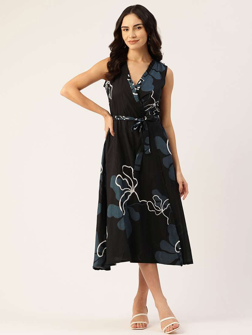 women black floral print wrap dress - 21582206 -  Zoom Image - 0