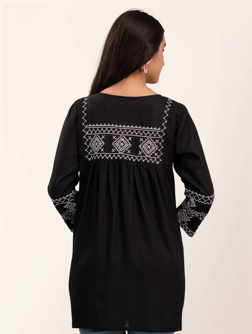 women tie-up neck embroidered regular top - 21582244 -  Standard Image - 3