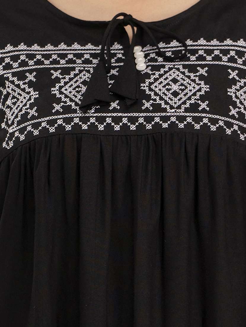 women tie-up neck embroidered regular top - 21582244 -  Standard Image - 5