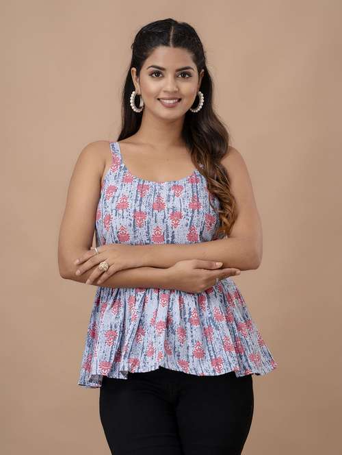 women printed sleeveless peplum top - 21582267 -  Standard Image - 0