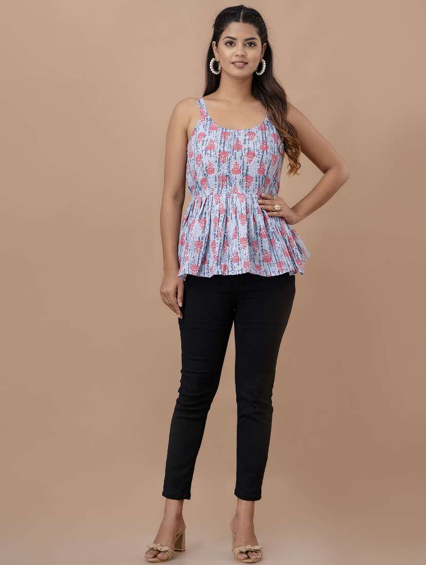 women printed sleeveless peplum top - 21582267 -  Standard Image - 3
