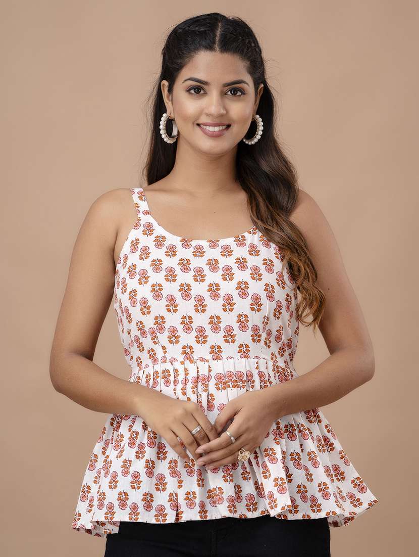 women printed sleeveless peplum top