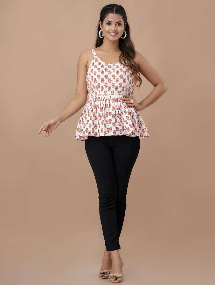women printed sleeveless peplum top - 21582270 -  Standard Image - 3