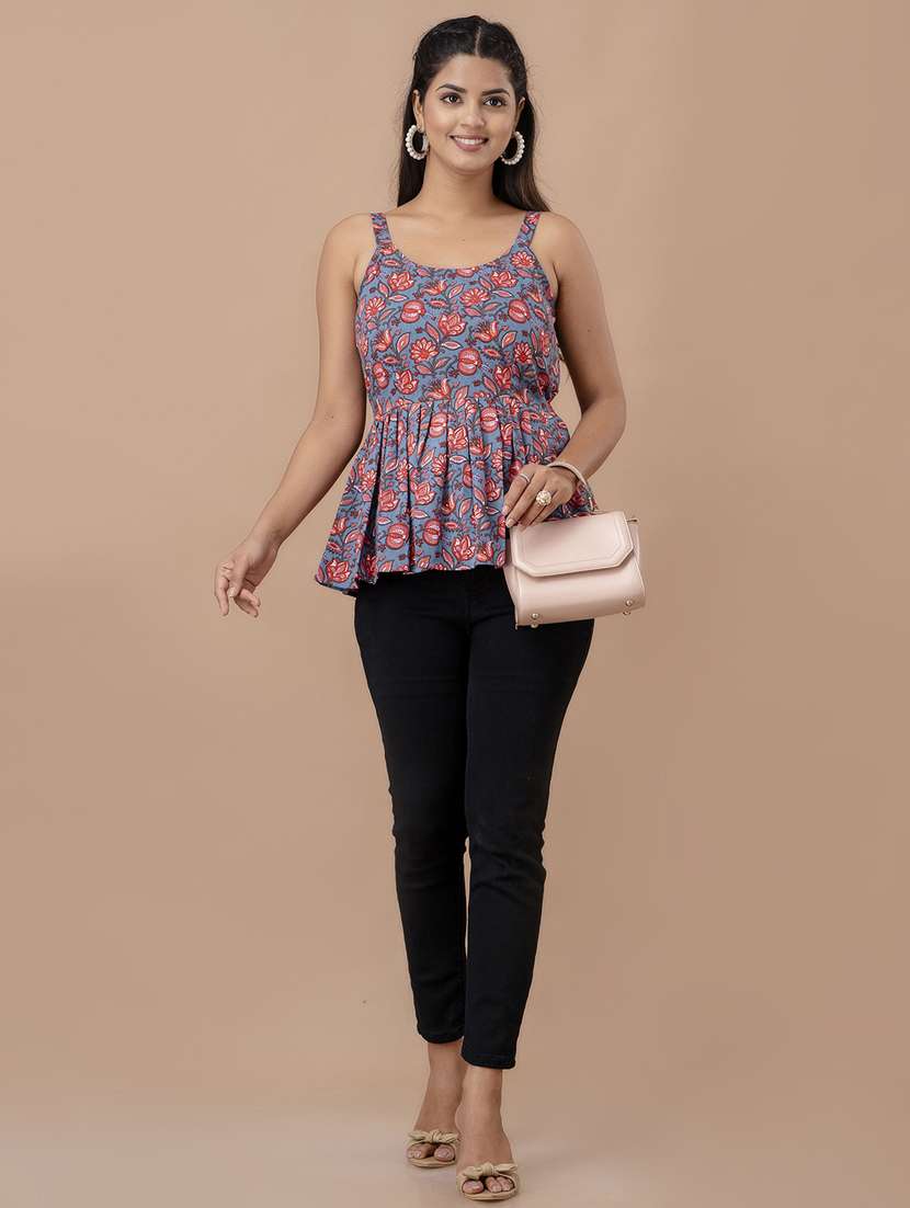 women printed sleeveless peplum top - 21582271 -  Standard Image - 3
