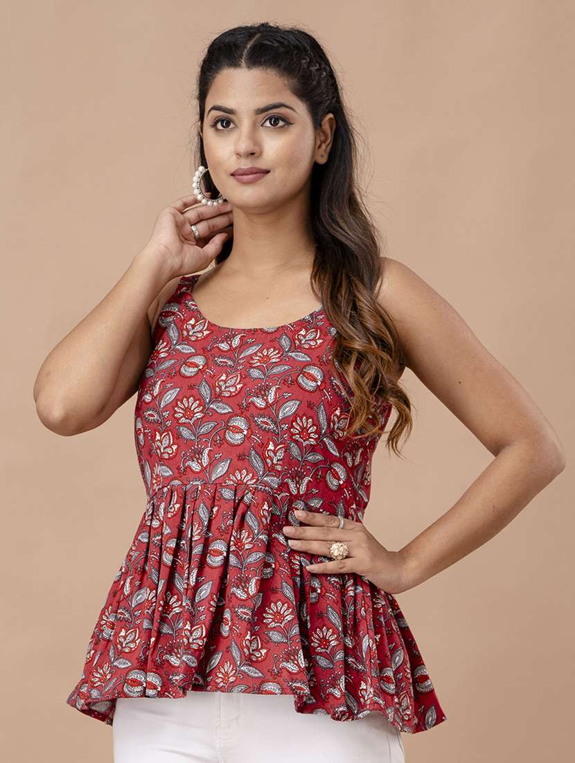 women printed sleeveless peplum top - 21582282 - Zoom Image - 0
