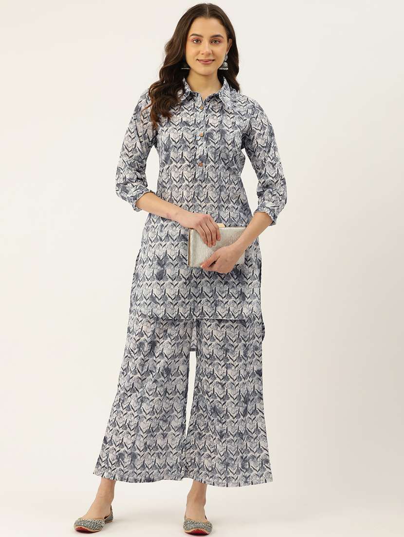 women grey printed top and palazzo co-ord set