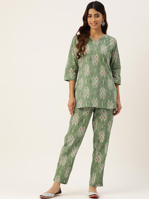women green printed pyjama nightwear set - 21582319 - Standard Image - 0