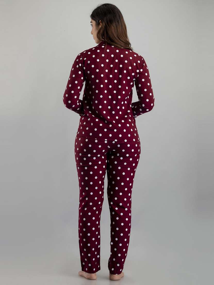 women lapel collar polka dot printed nightwear set - 21582339 -  Standard Image - 3