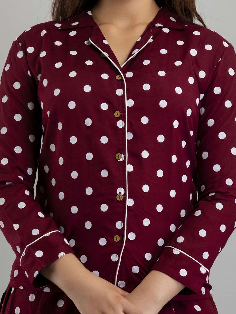 women lapel collar polka dot printed nightwear set - 21582339 -  Standard Image - 5