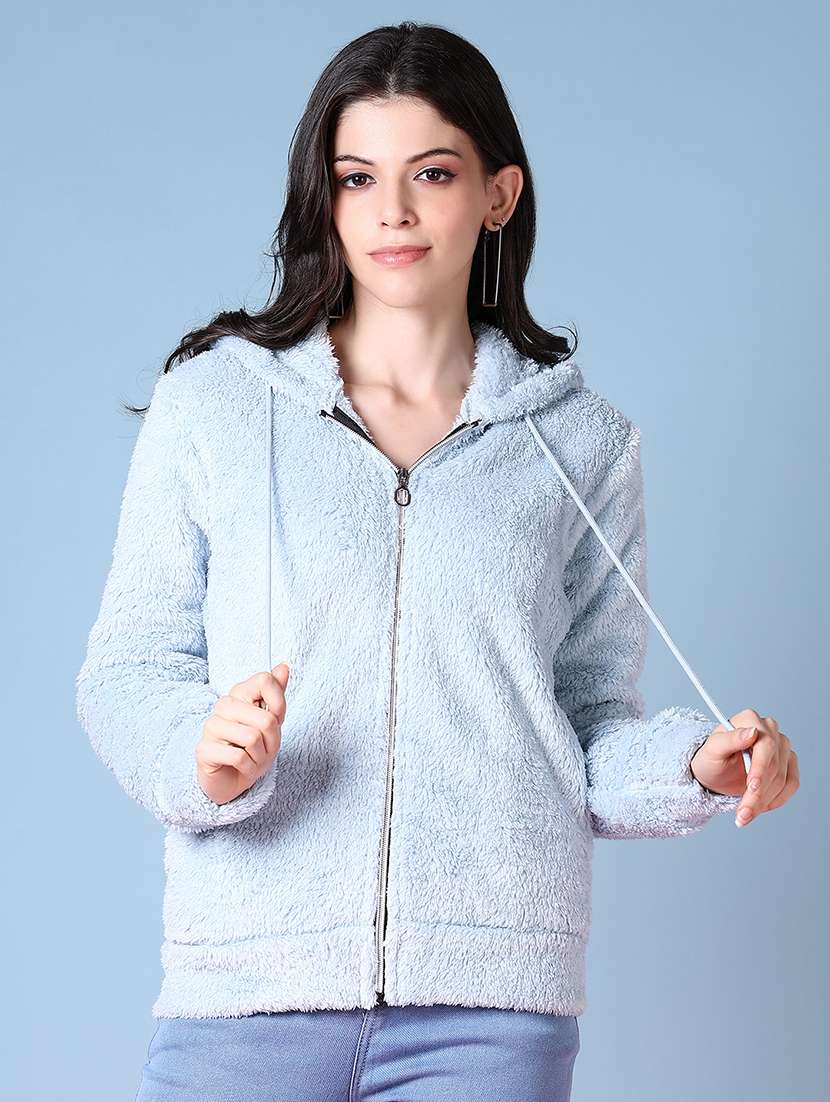 women light blue solid long sleeve sweatshirt