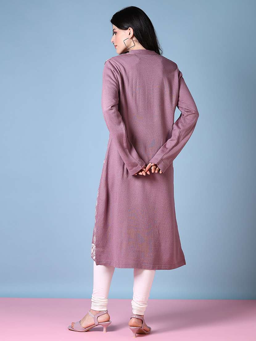 women mandarin neck woolen kurta - 21582980 -  Standard Image - 3