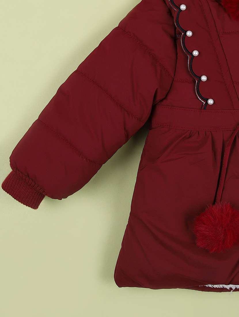 girls maroon solid long sleeve quilted jackets - 21582987 -  Standard Image - 3