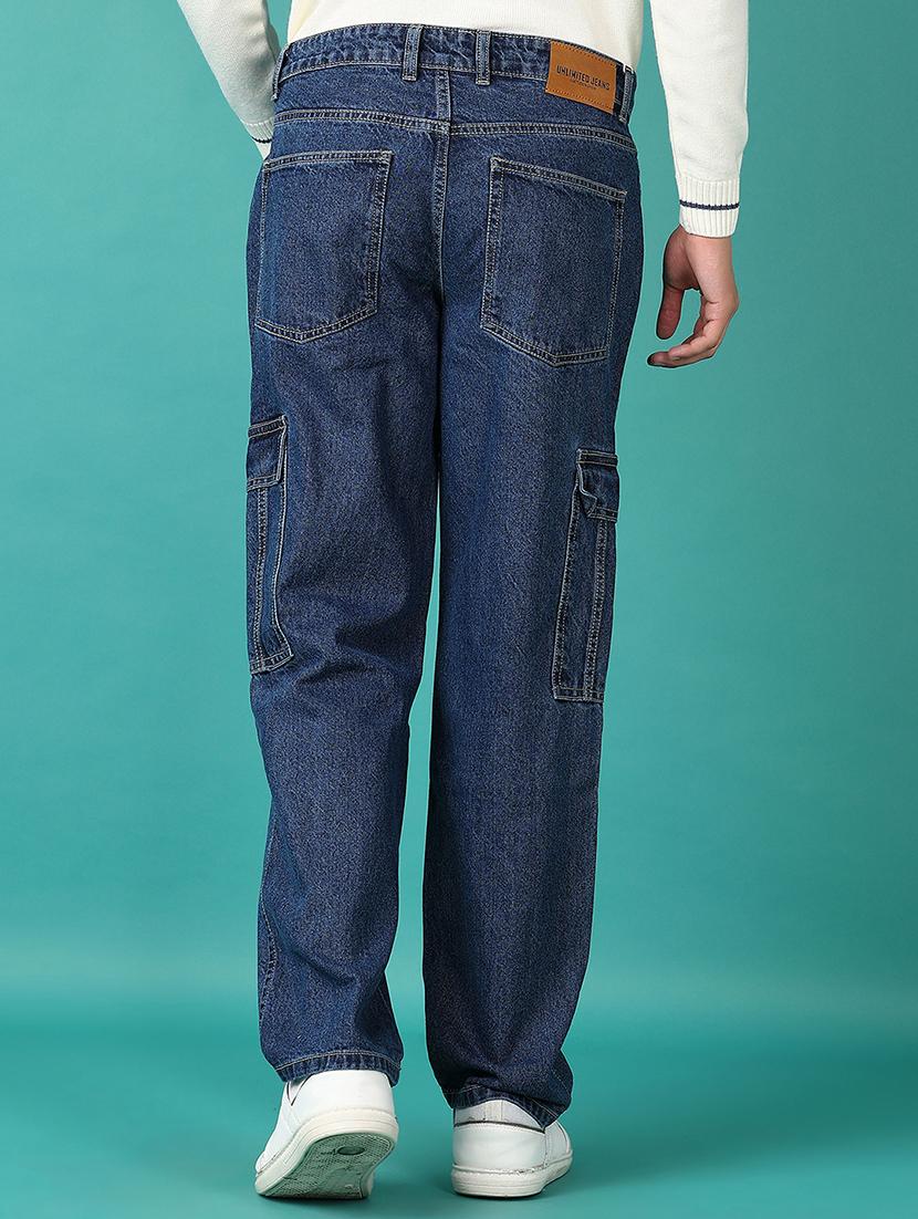 men blue solid denim cargo - 21583015 - Standard Image - 3