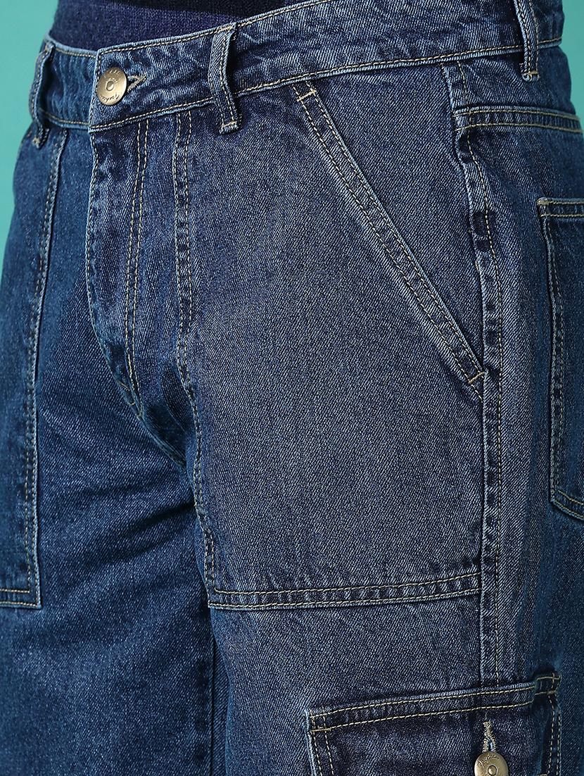 men blue solid denim cargo - 21583015 - Standard Image - 5