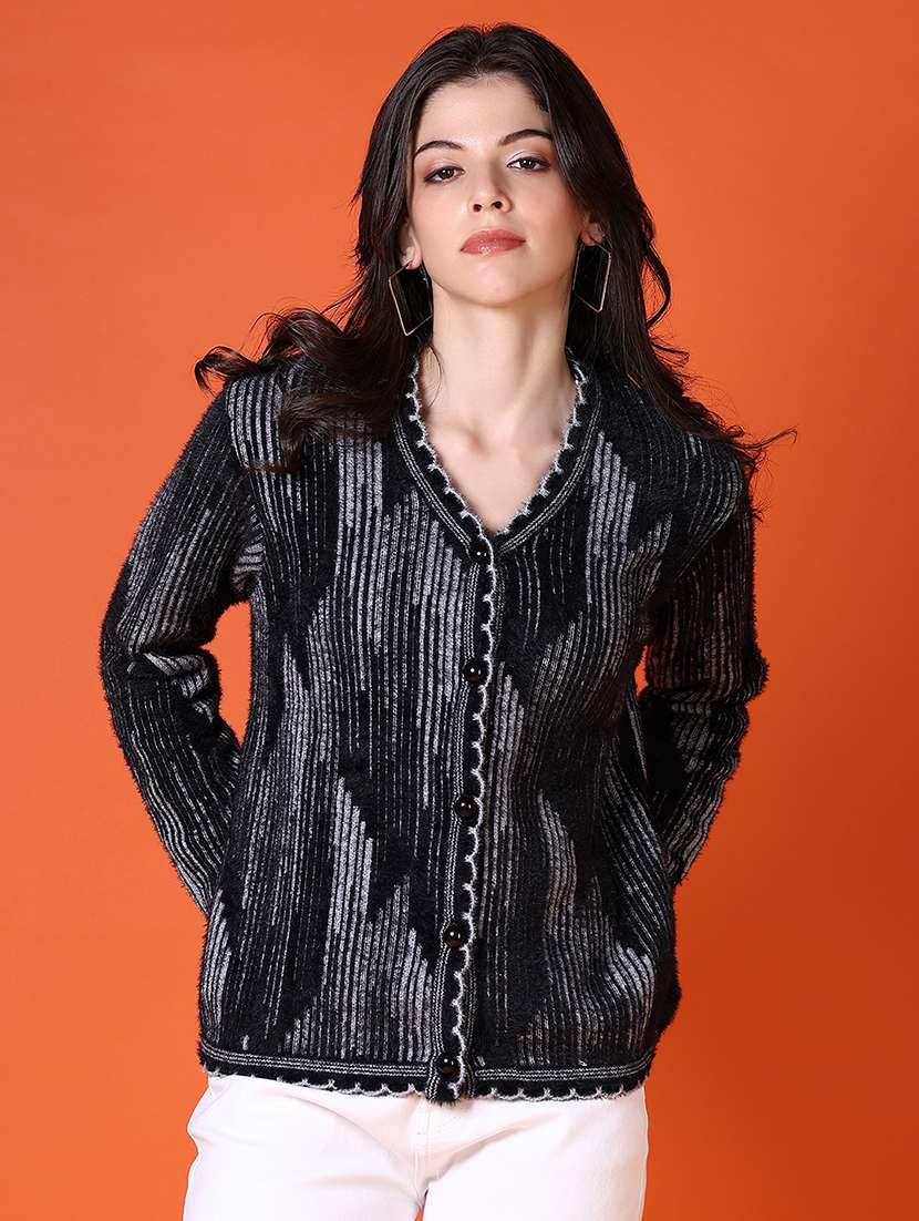 women self design long sleeve cardigan