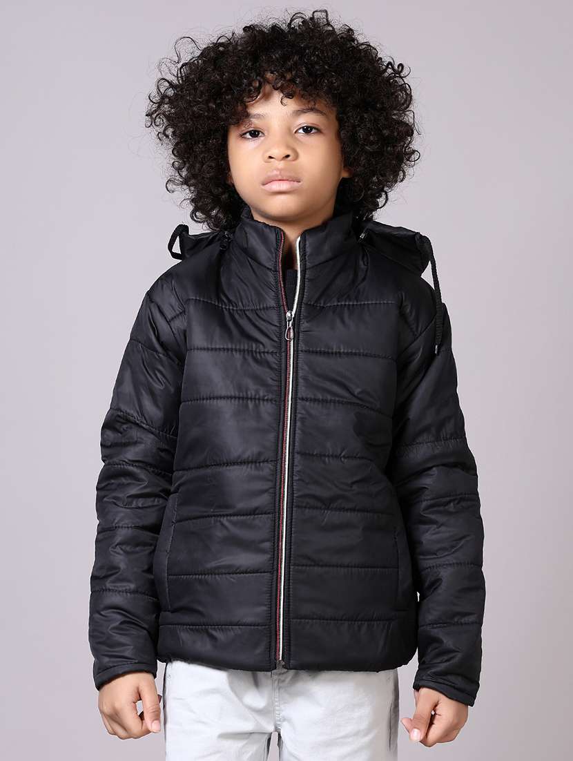 boys solid long sleeve hooded bomber jacket