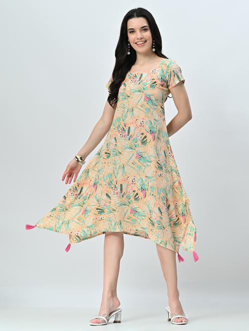 women printed short sleeve a-line ethnic dress - 21583621 - Standard Image - 0