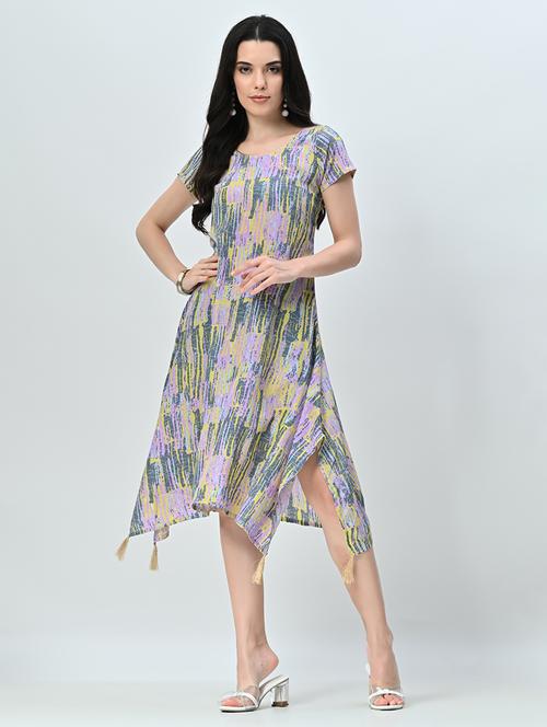 women printed short sleeve a-line ethnic dress - 21583622 - Standard Image - 0