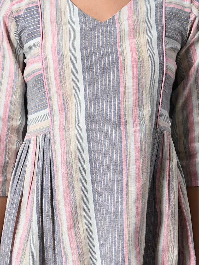 women grey three quarter sleeve a-line ethnic dress - 21583624 - Standard Image - 5