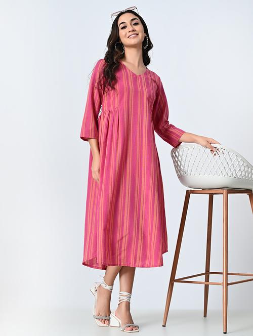 women pink three quarter sleeve a-line ethnic dress - 21583625 - Standard Image - 0