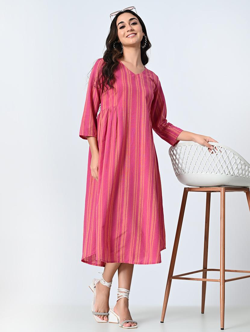 women pink three quarter sleeve a-line ethnic dress - 21583625 - Zoom Image - 0