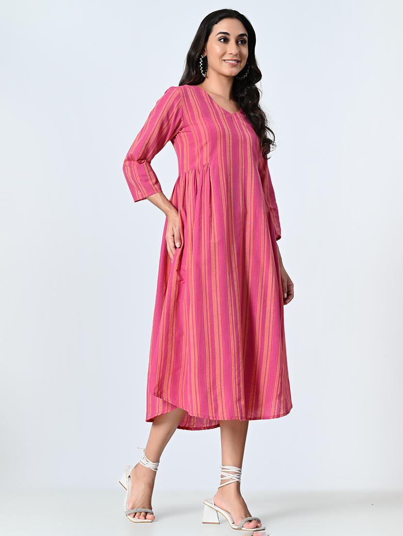women pink three quarter sleeve a-line ethnic dress - 21583625 - Standard Image - 3