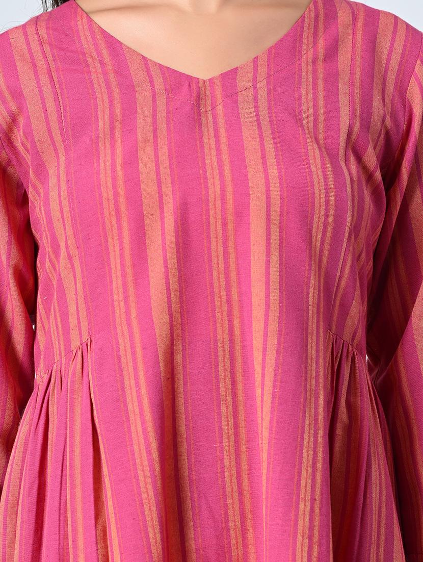 women pink three quarter sleeve a-line ethnic dress - 21583625 - Standard Image - 5
