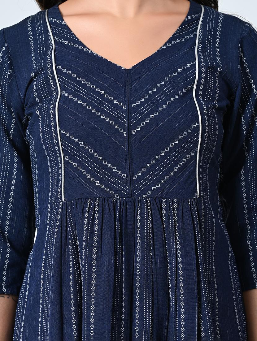 women navy blue three quarter sleeve a-line ethnic dress - 21583626 - Standard Image - 5