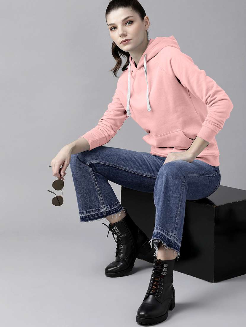 women solid long sleeve hooded sweatshirt - 21584222 -  Standard Image - 3