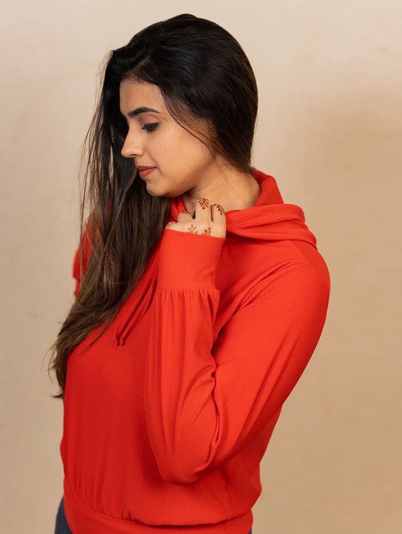 women solid long sleeve hooded sweatshirt - 21584246 -  Standard Image - 3