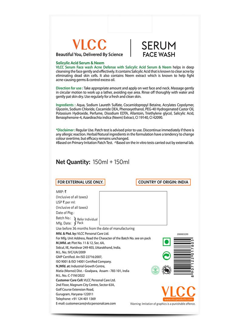 vlcc acne defense serum face wash with salicylic acid serum & neem - 150ml + 150ml (buy one get one) - 21584256 - Standard Image - 8