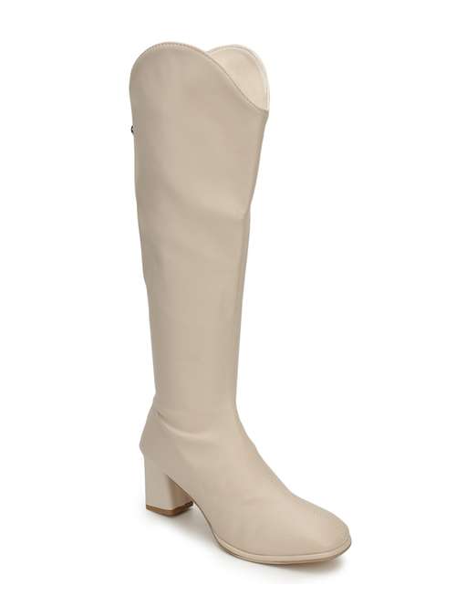 women off-white solid knee length boot - 21584854 -  Standard Image - 0