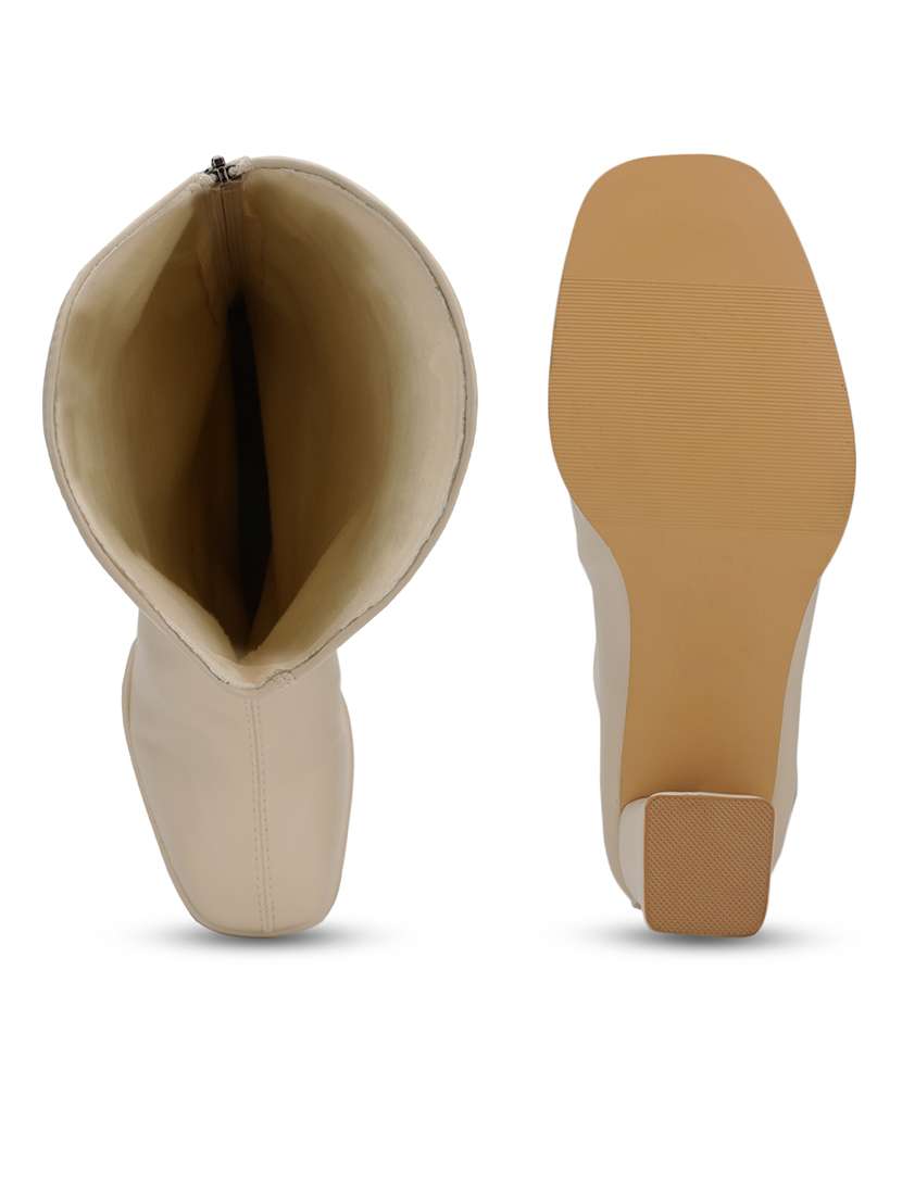 women off-white solid knee length boot - 21584854 -  Standard Image - 3