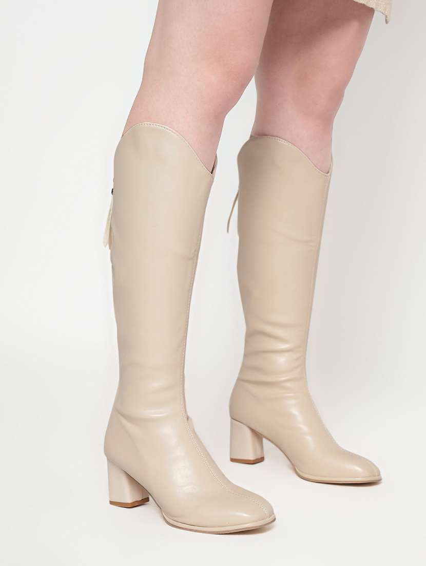 women off-white solid knee length boot - 21584854 -  Standard Image - 5