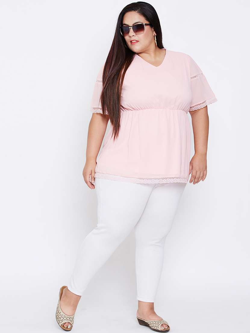 women solid v-neck plus size top - 21584890 - Standard Image - 3