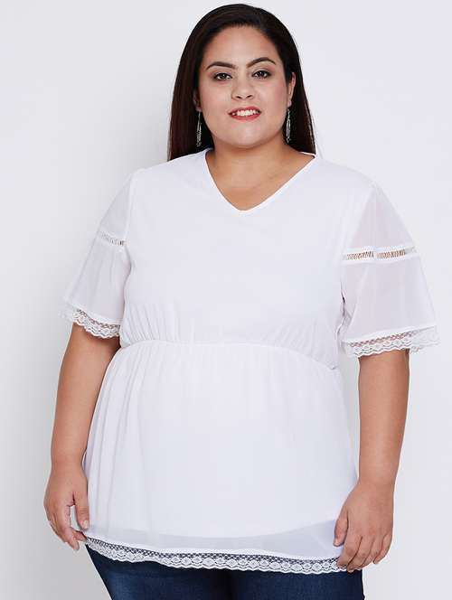 women solid v-neck plus size top - 21584891 -  Standard Image - 0