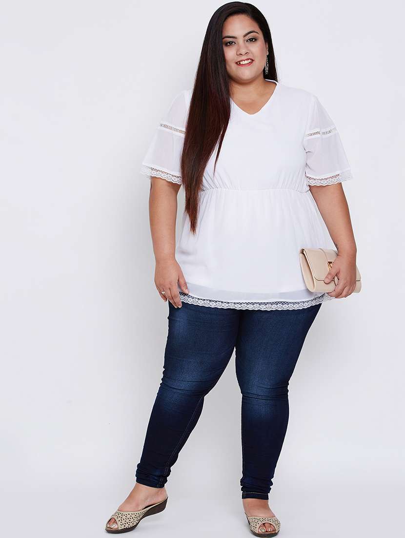women solid v-neck plus size top - 21584891 - Standard Image - 3