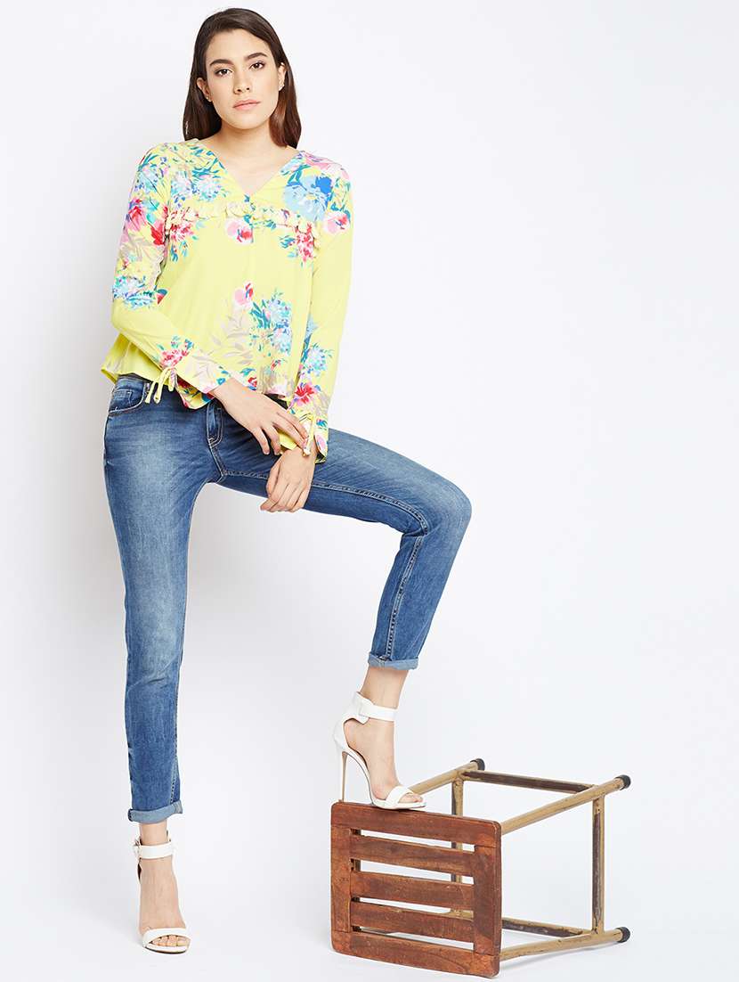 women floral printed v neck top