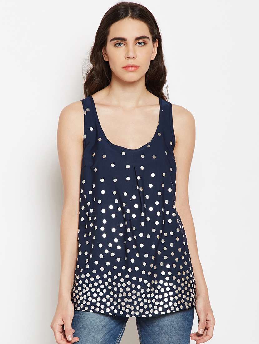 women polka dots printed sleeveless top