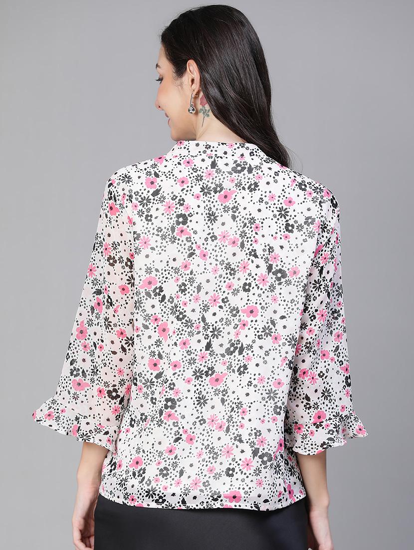 women printed tie up neck regular top - 21584923 - Standard Image - 3