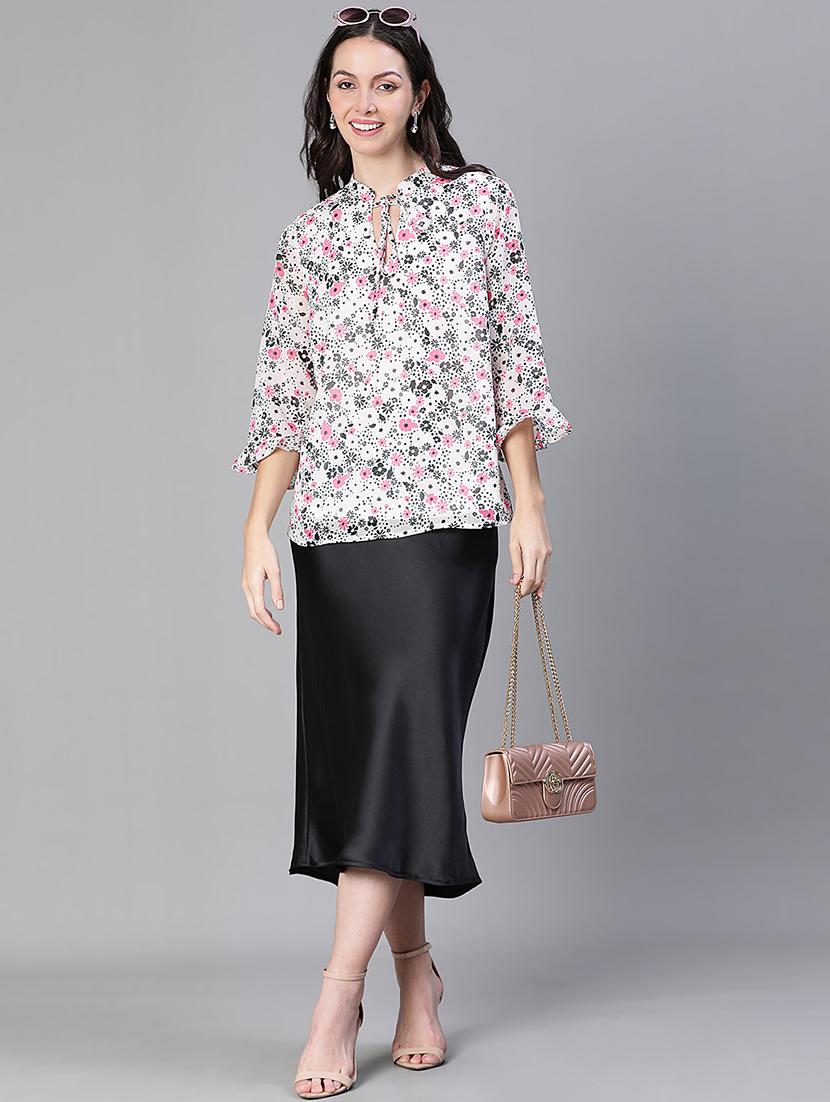women printed tie up neck regular top - 21584923 - Standard Image - 5