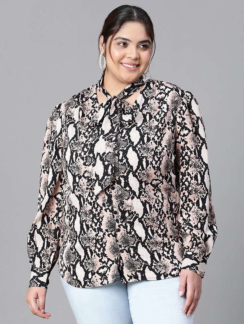 women animal printed plus size shirt style top
