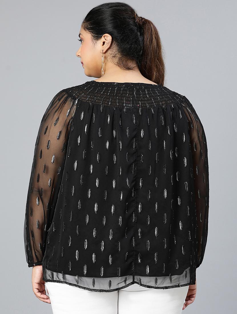 women self design long sleeves plus size top - 21584928 - Standard Image - 3