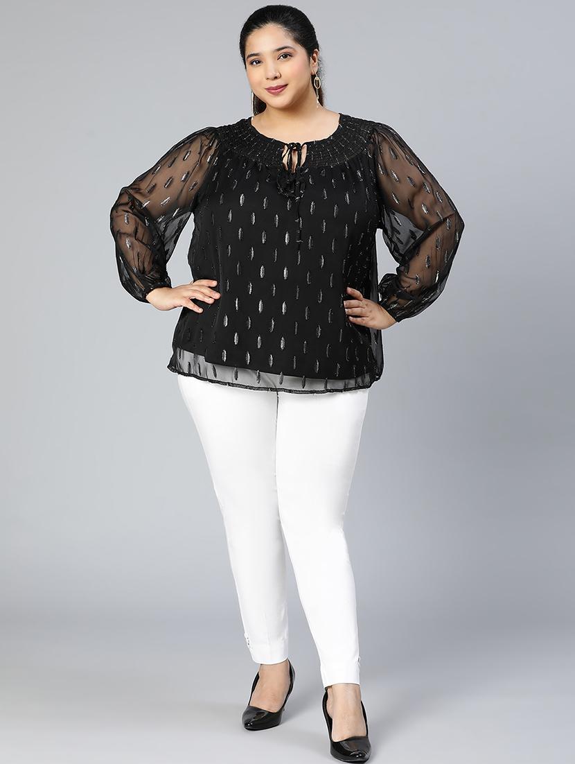 women self design long sleeves plus size top - 21584928 - Standard Image - 5