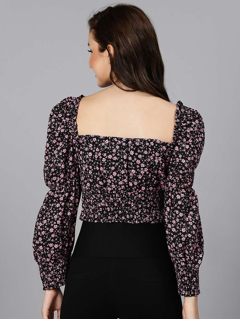 women floral printed long sleeves crop top - 21584929 -  Standard Image - 3