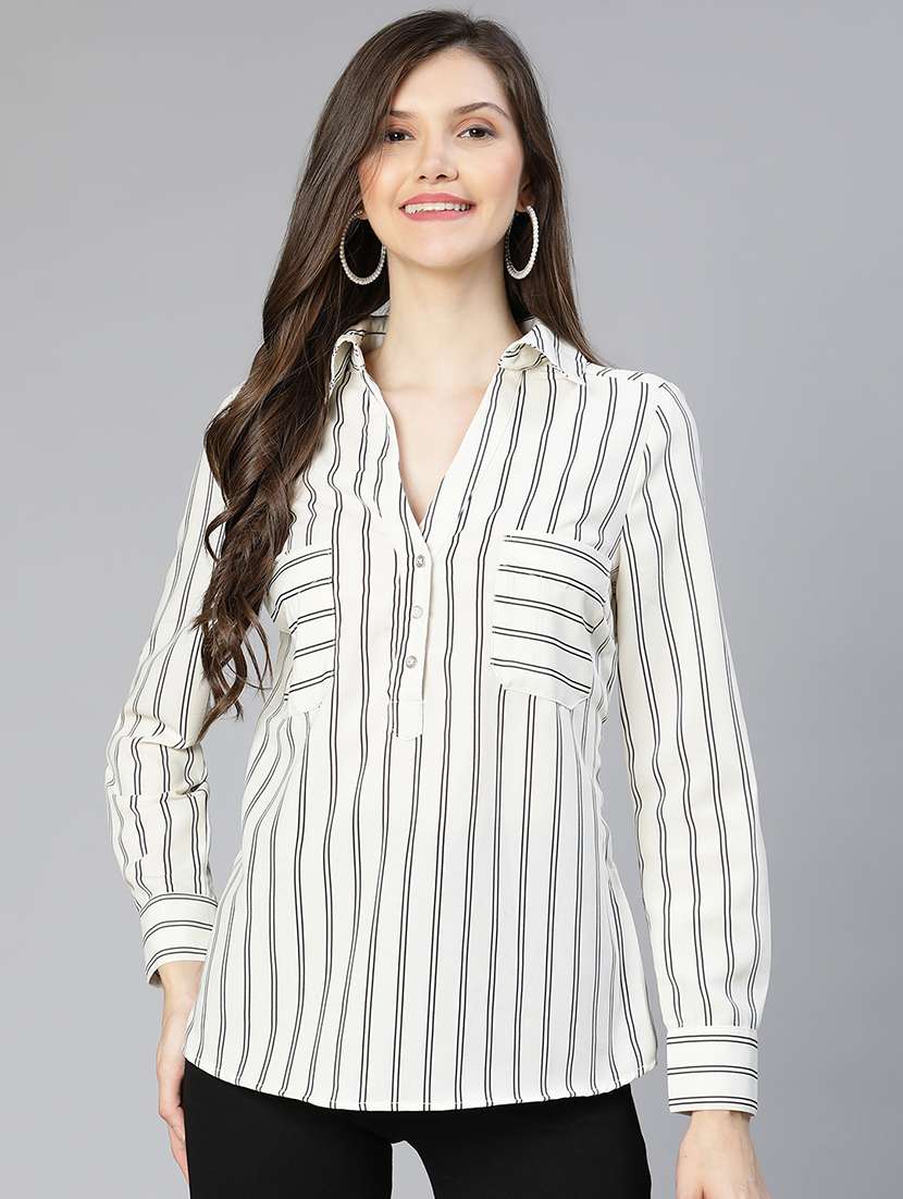 women striped printed long sleeves shirt style top - 21584930 -  Zoom Image - 0